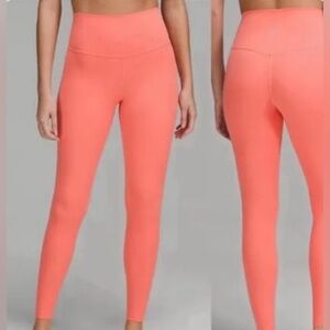 Lululemon neon peach softest thick Leggings like new 6